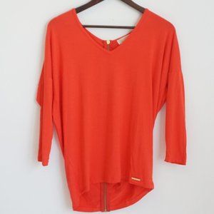 Michael Kors Red Bat Winged Zipper Back Top